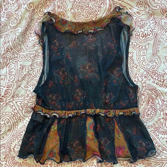 NATURAL LIFE Blue and Red Ruffled Peplum Blouse - Picture 3 of 3